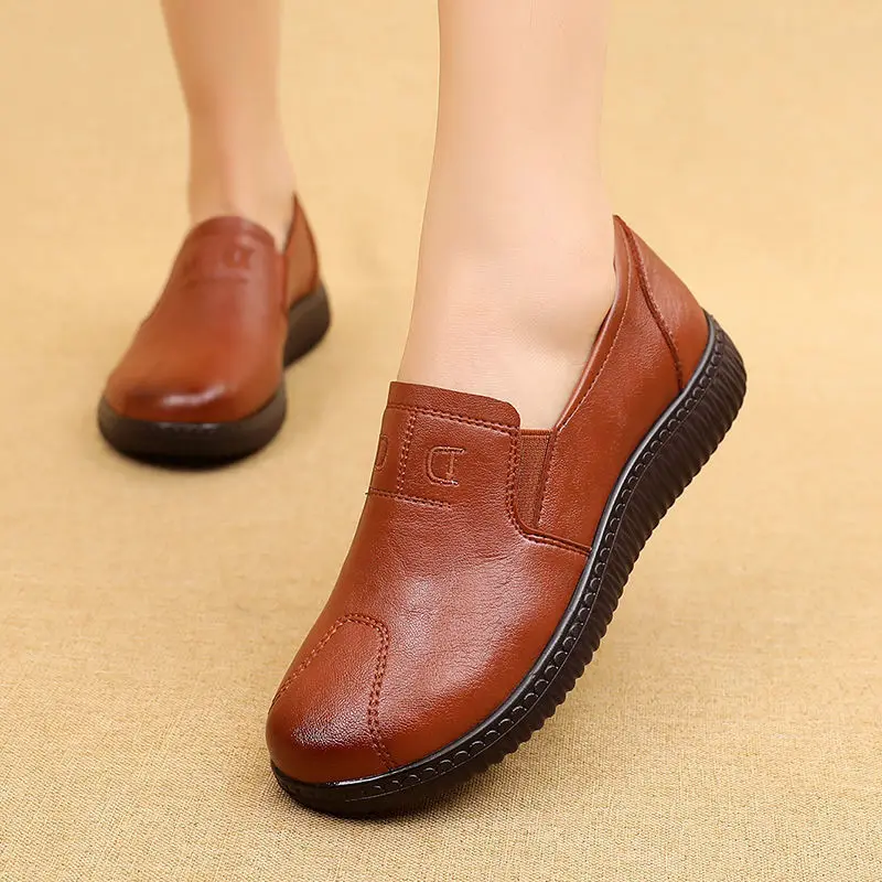 leather slip on shoes women's