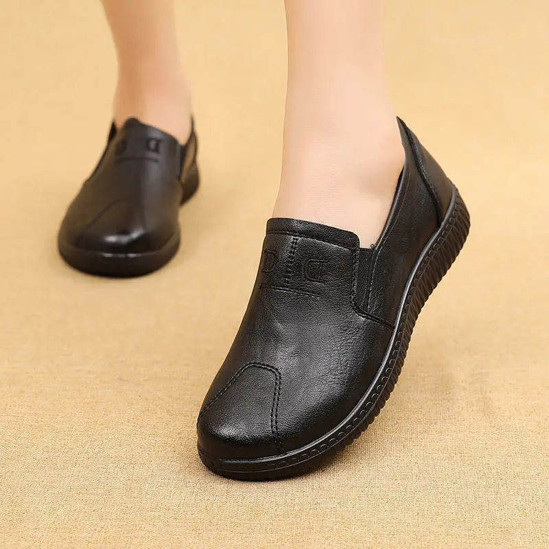 leather slip on shoes women's