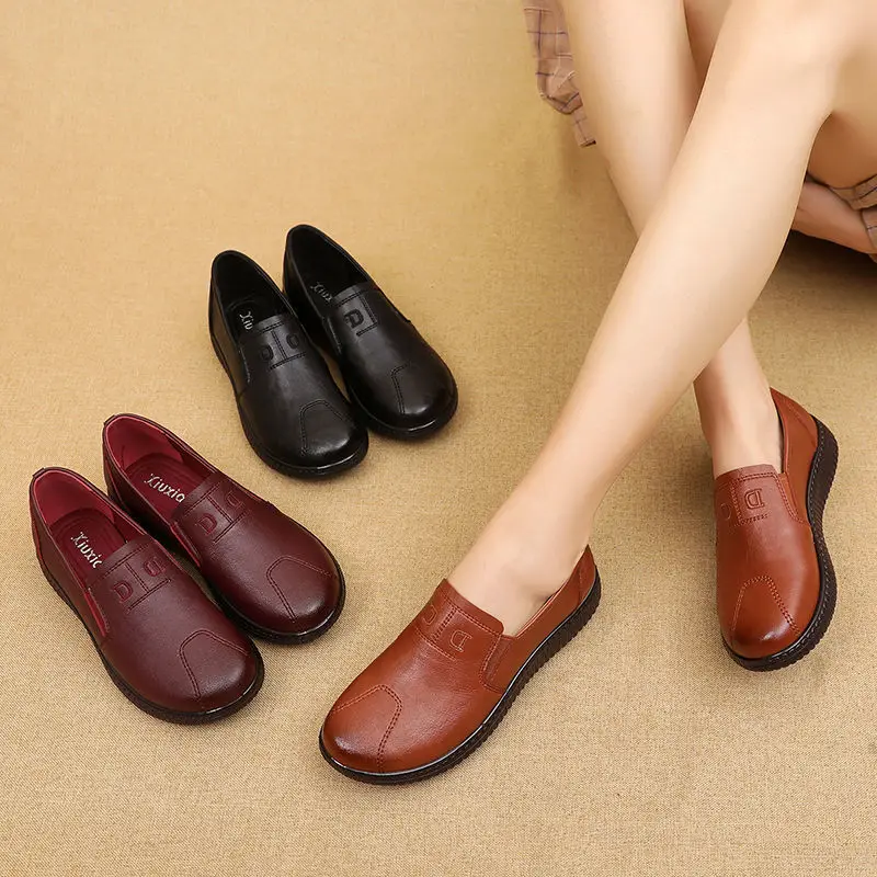 leather slip on shoes women's