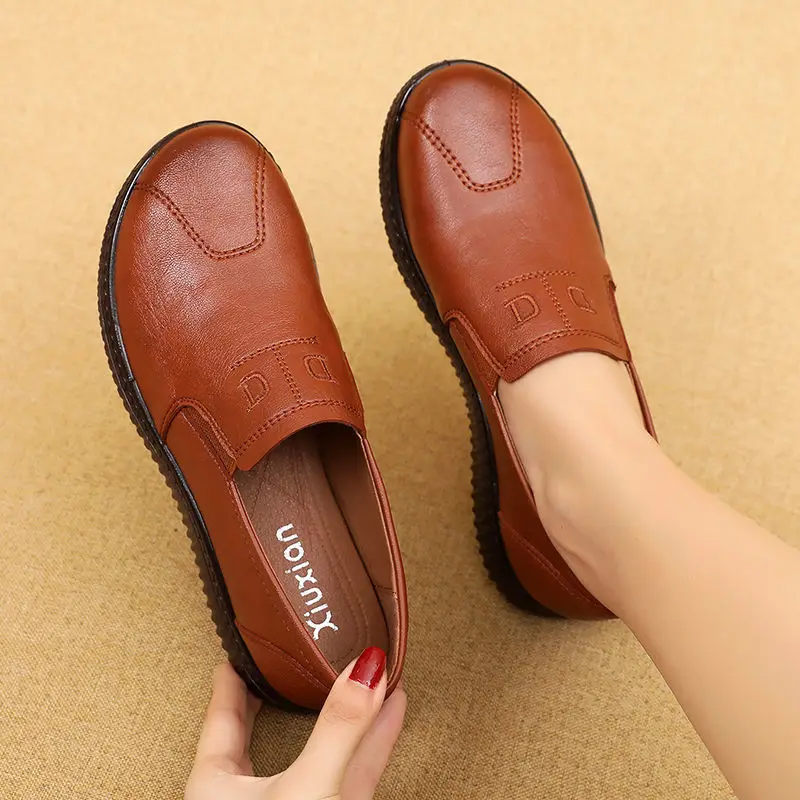 leather slip on shoes womens