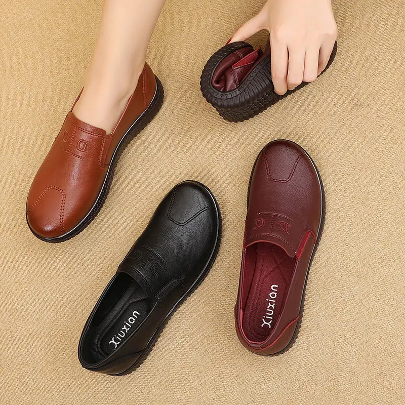 leather slip on shoes womens