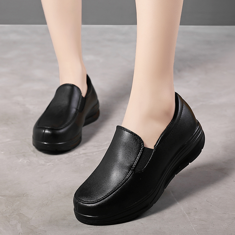 black leather nursing shoes