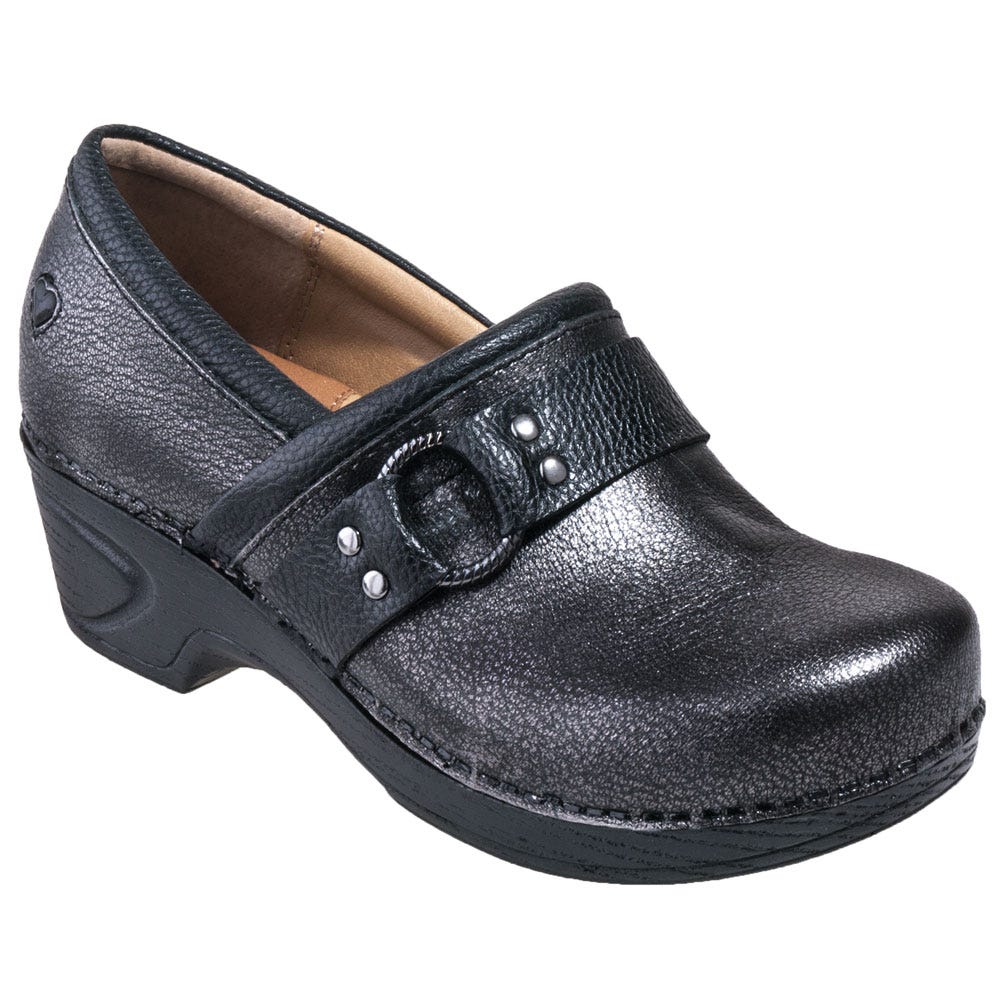 black leather nursing shoes