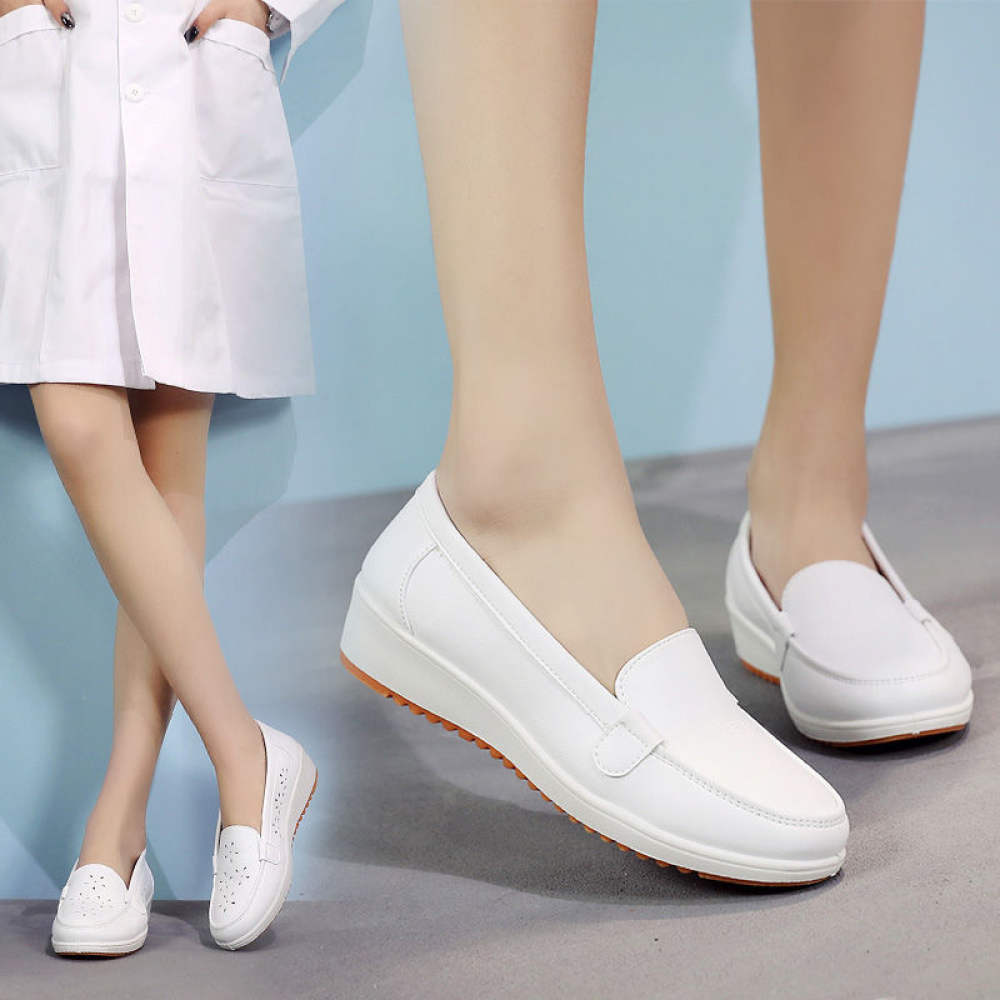 white leather shoes nursing