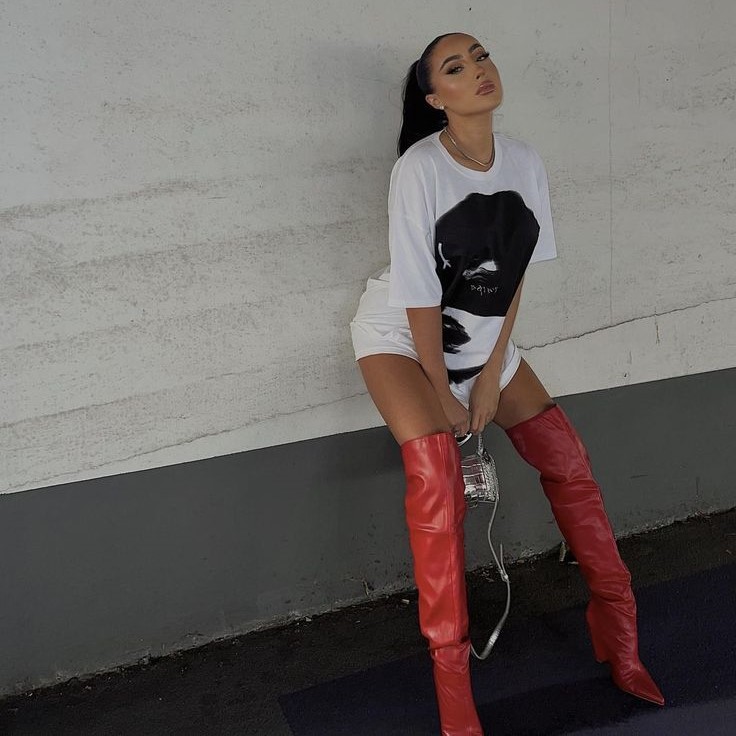 baddie thigh high boots outfit